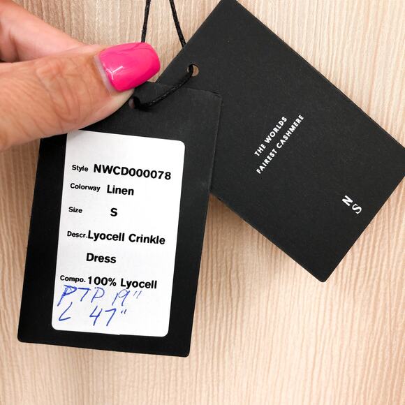 NAADAM Women's Lyocell Crinkle Midi Dress Small Nude Tan Sleeveless Crewneck NWT - Picture 5 of 5